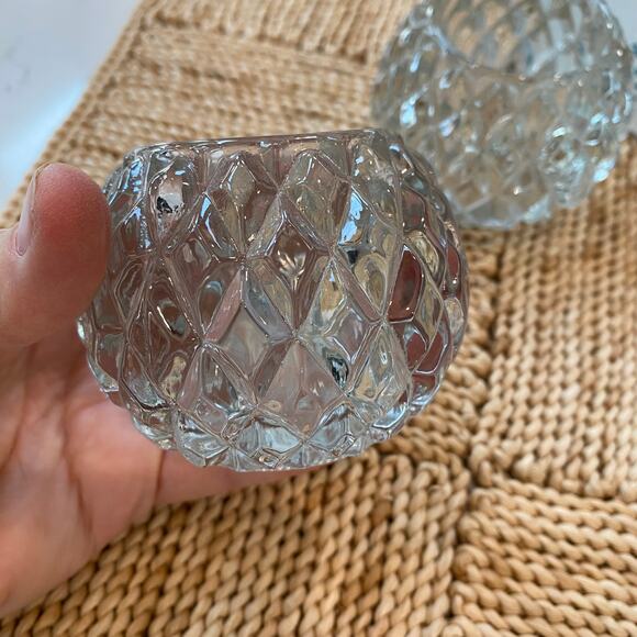 NIB PartyLite Set of 2 Diamond Pattern Clear Glass Votive Candle Holders - Picture 1 of 7